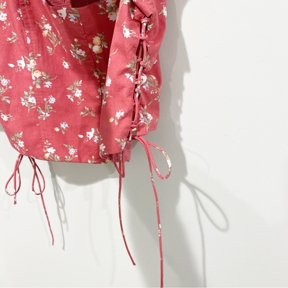 Abercrombie & Fitch Pink Floral Puff Sleeve Crop Top - Picture 3 of 8